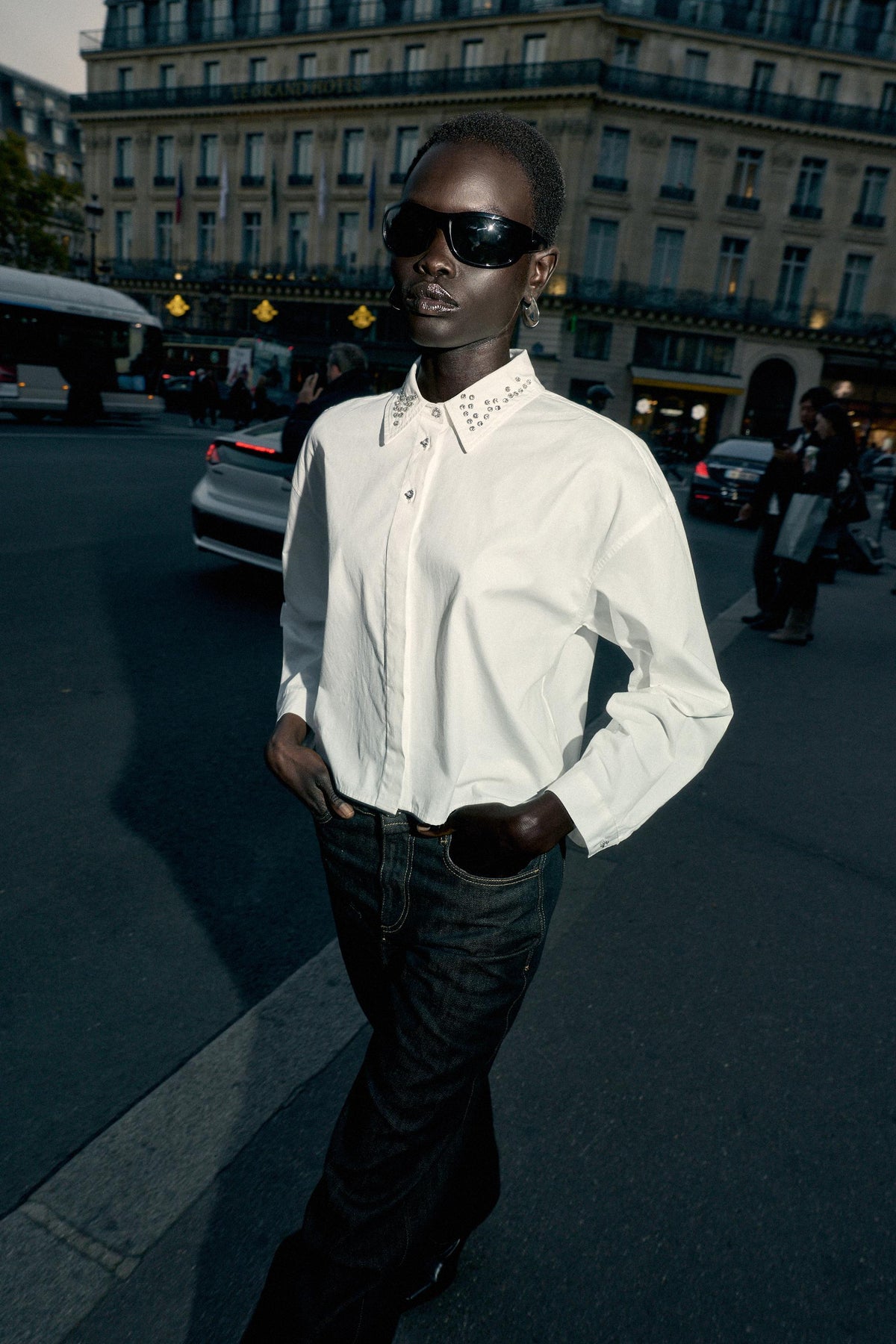 JEWEL-BEADED POPLIN SHIRT