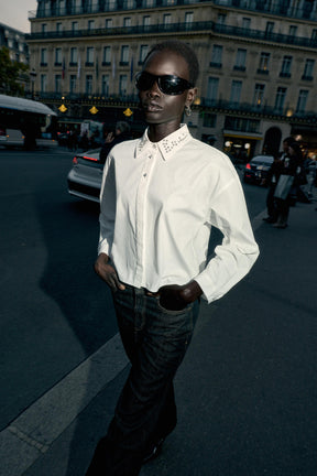 JEWEL-BEADED POPLIN SHIRT