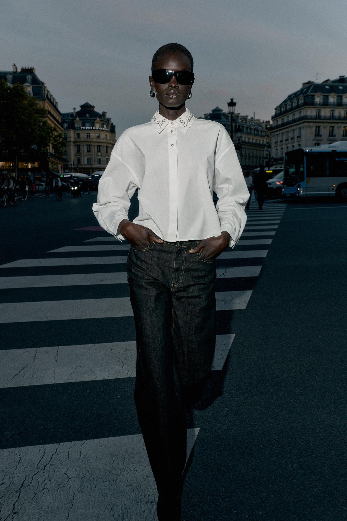 JEWEL-BEADED POPLIN SHIRT