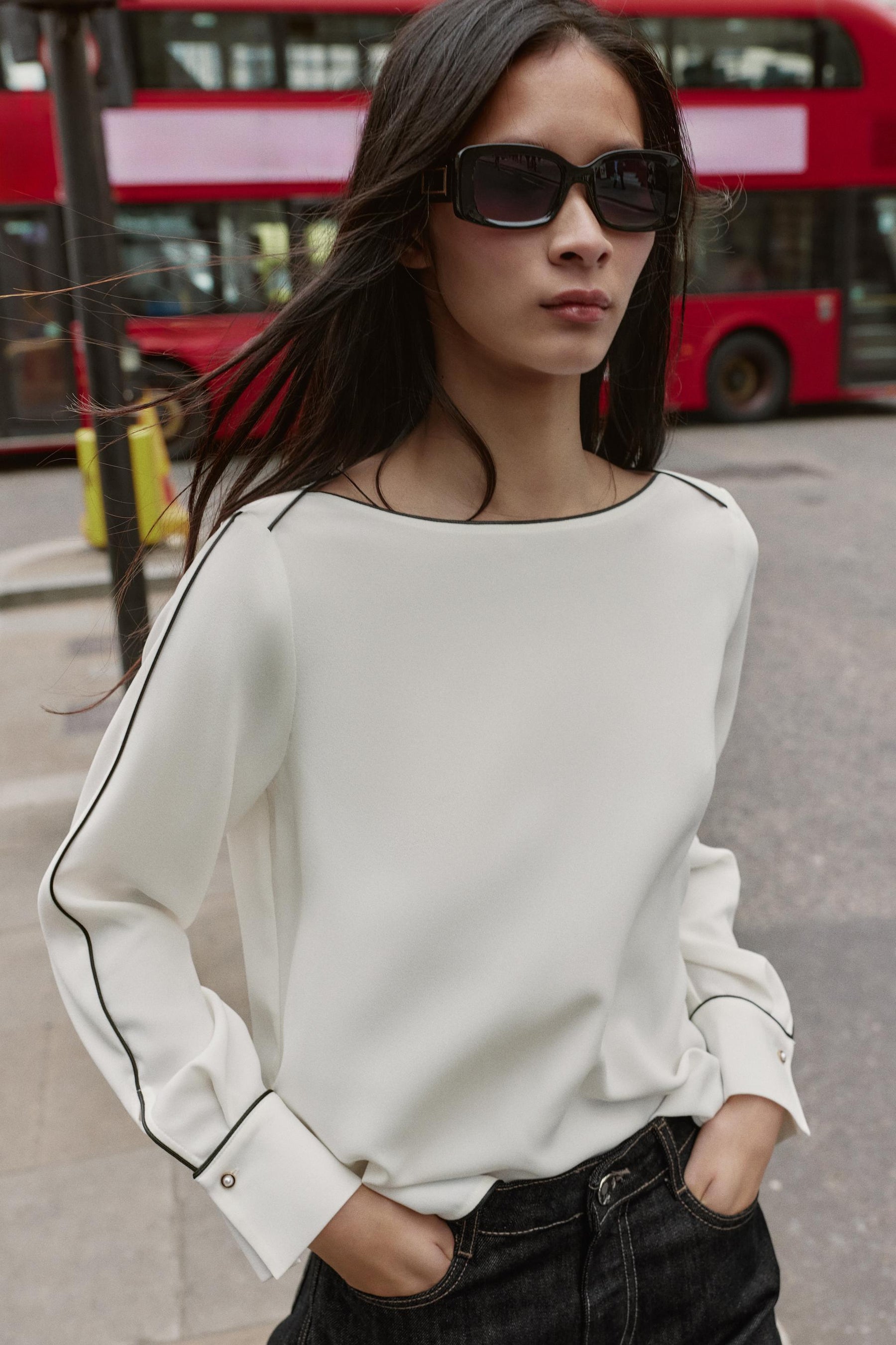 Contrast Crepe Blouse