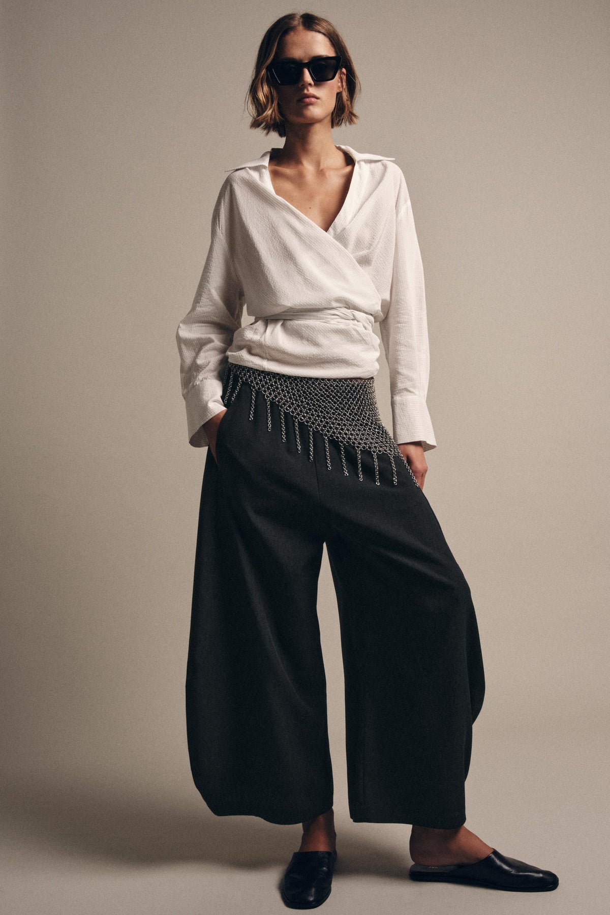 Wool Blend Wide-Leg Trousers