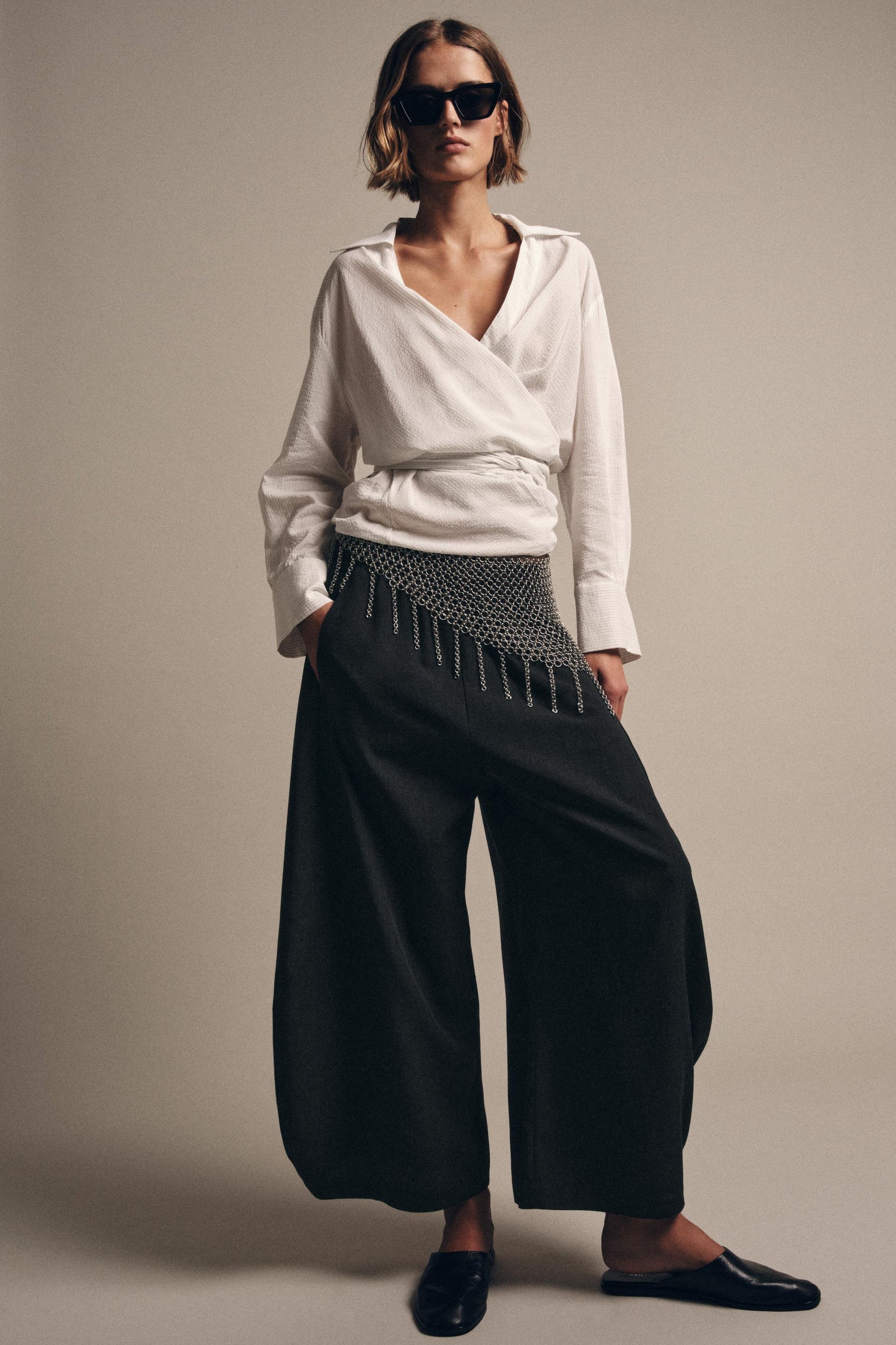 Wool Blend Wide-Leg Trousers