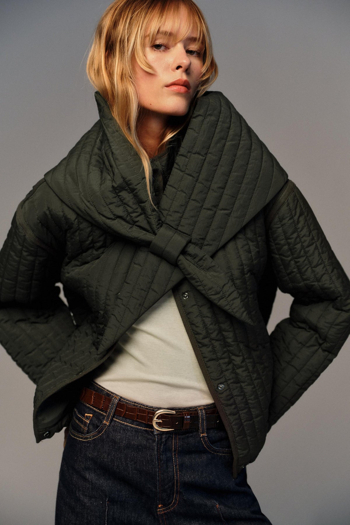 Quilted jacket with scarf