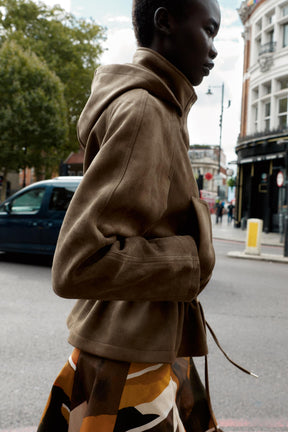 SUEDE EFFECT HOODED JACKET