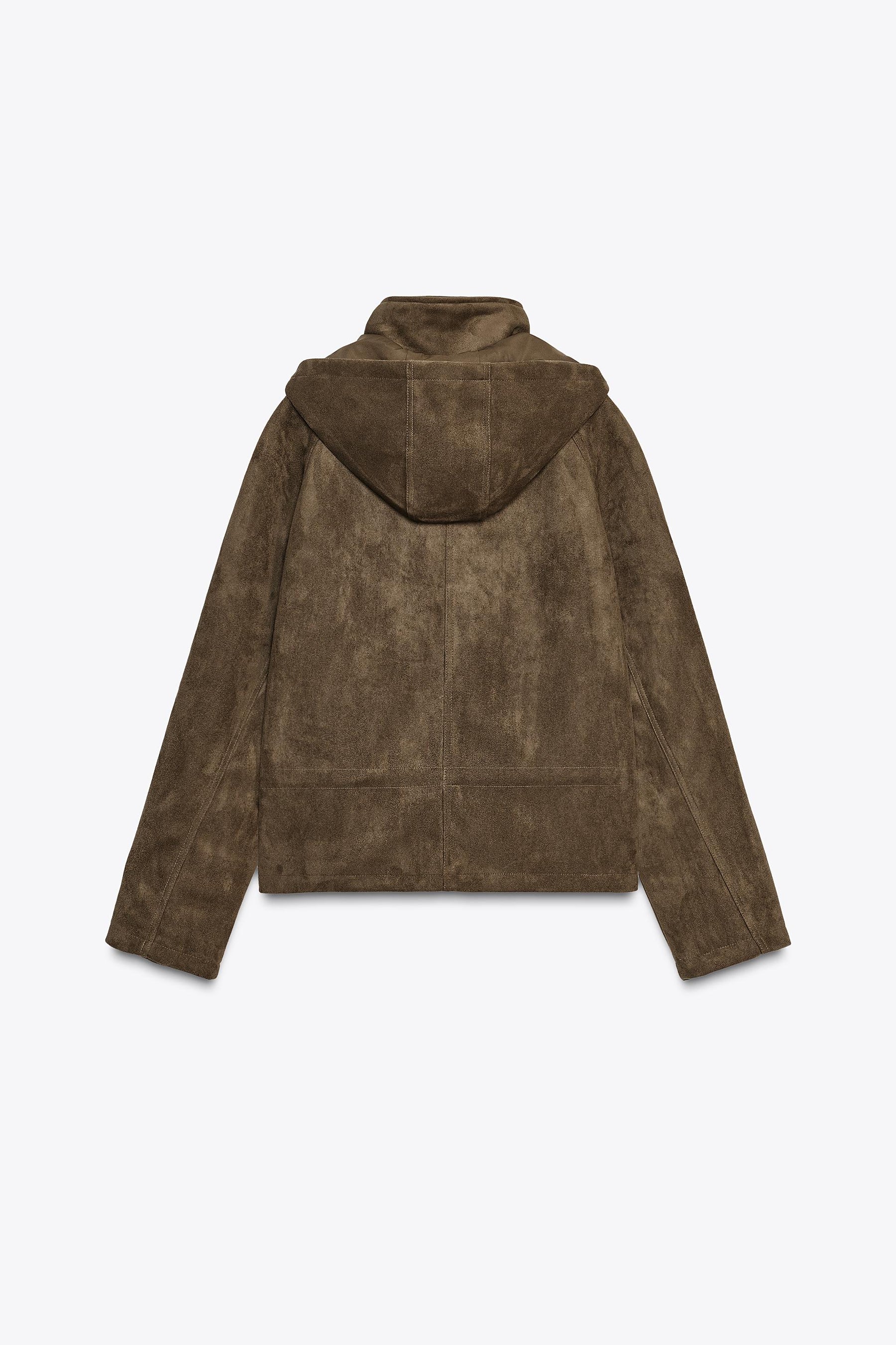 SUEDE EFFECT HOODED JACKET
