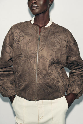 Embroidered Suede Bomber Jacket
