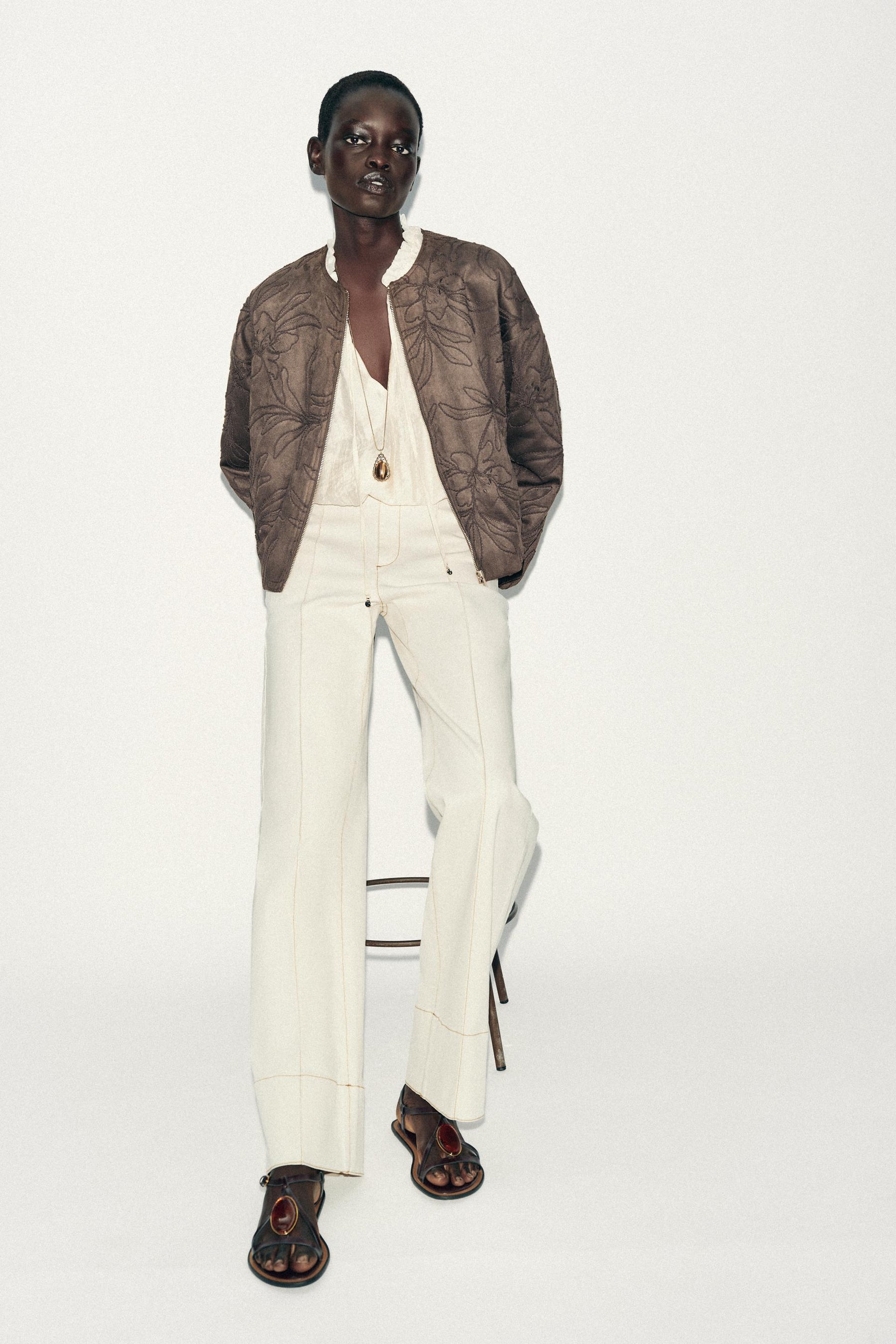 Embroidered Suede Bomber Jacket