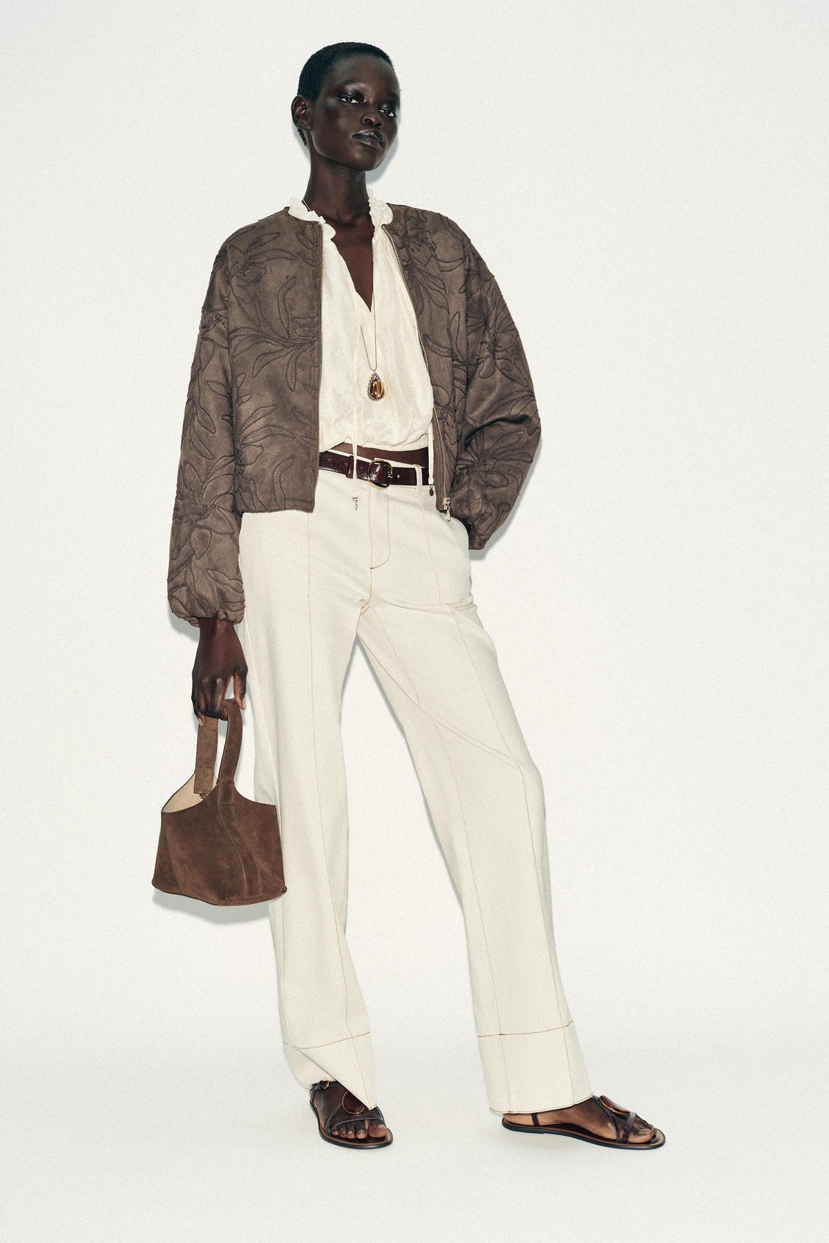 Embroidered Suede Bomber Jacket