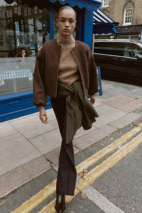 EMBROIDERED FAUX SUEDE BOMBER JACKET - Image 1