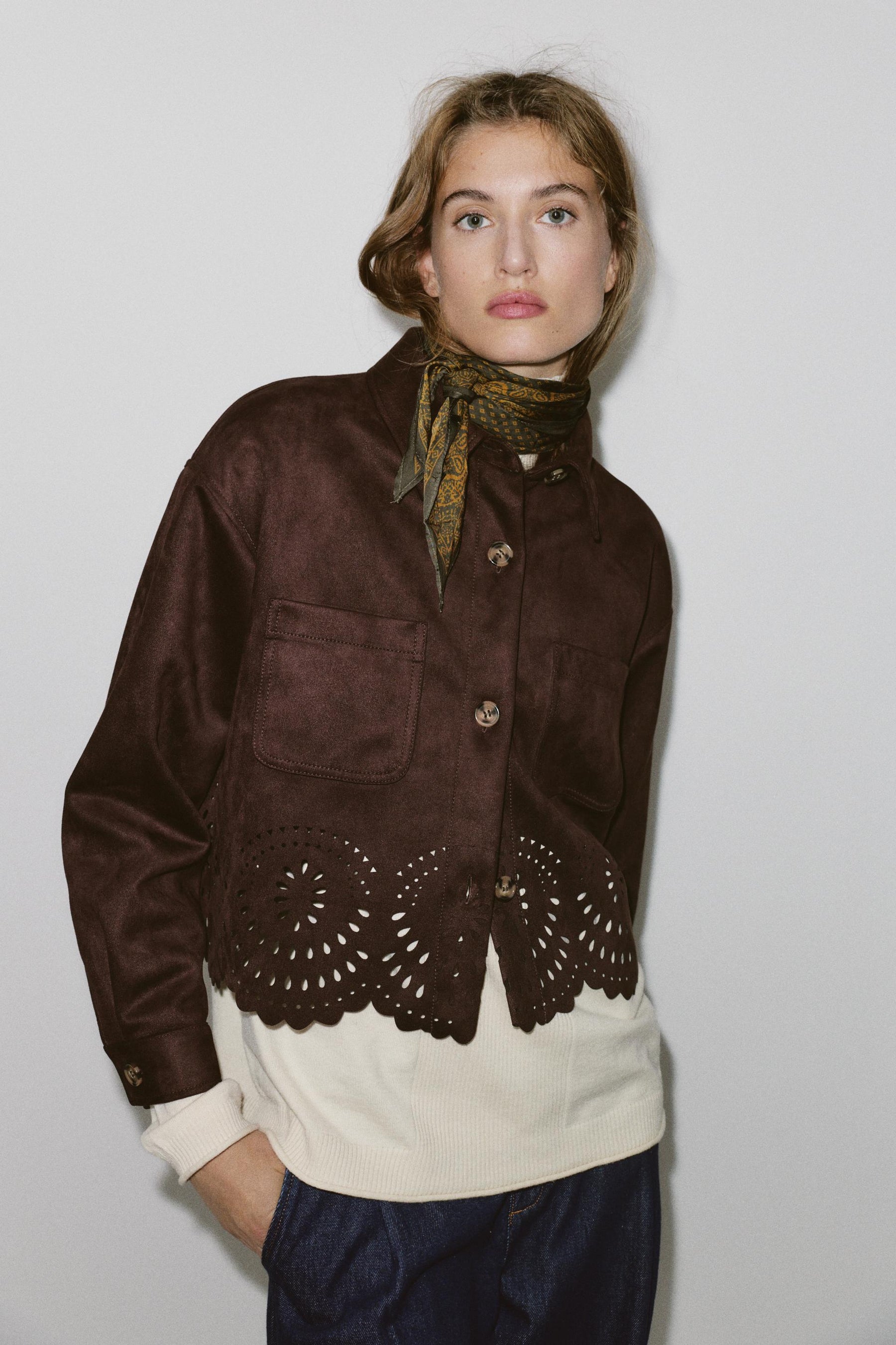 FAUX SUEDE DIE-CUT HEM JACKET - Image 2