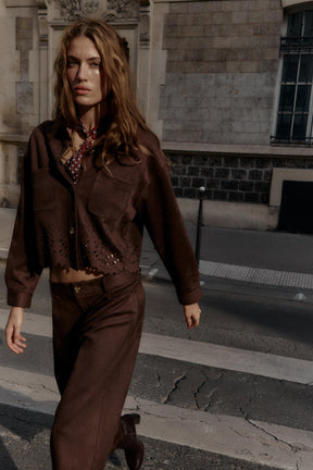 Faux Suede Die-Cut Jacket