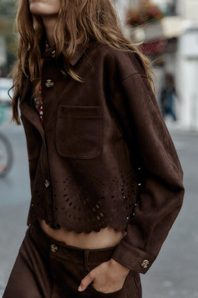 Faux Suede Die-Cut Jacket