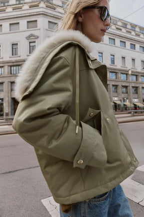 SHORT PARKA WITH FAUX FUR HOOD - Image 2