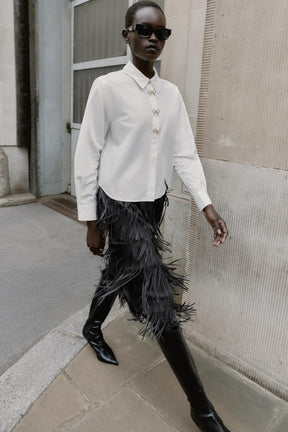 RHINESTONE BUTTON POPLIN SHIRT