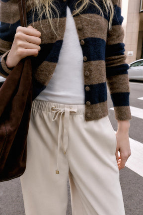 Wide-leg elastic trousers