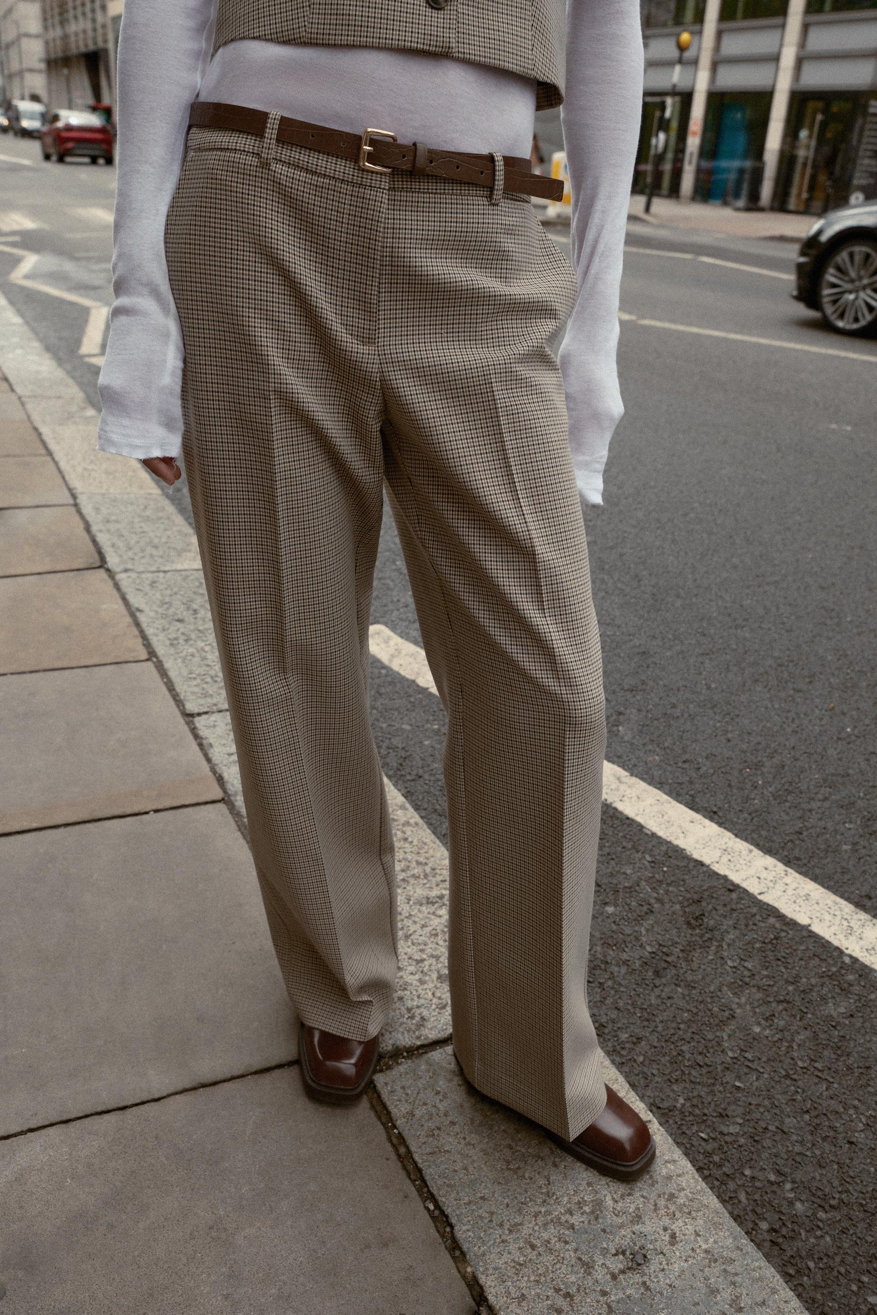 Checked Trousers with Belt