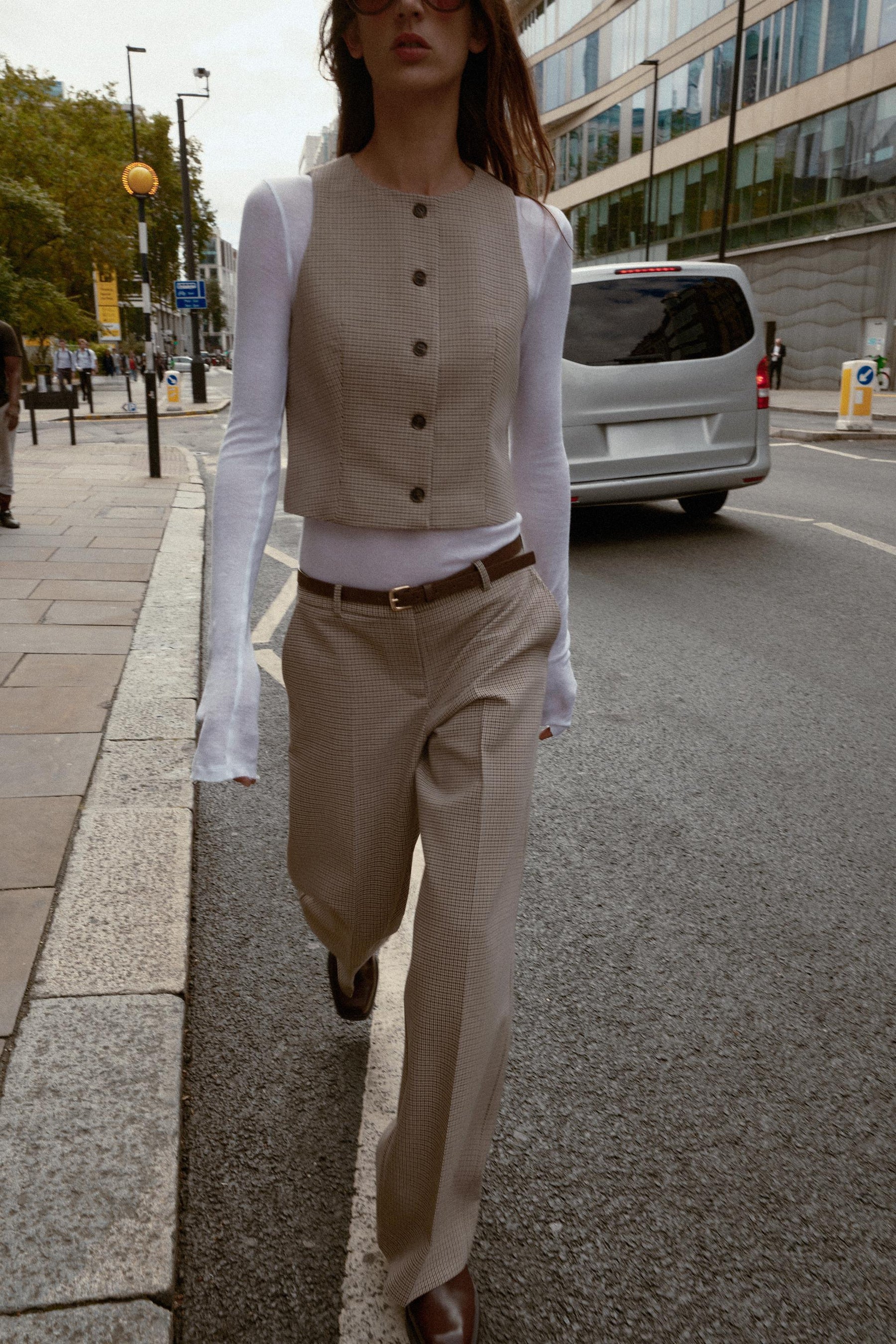 Checked Trousers with Belt