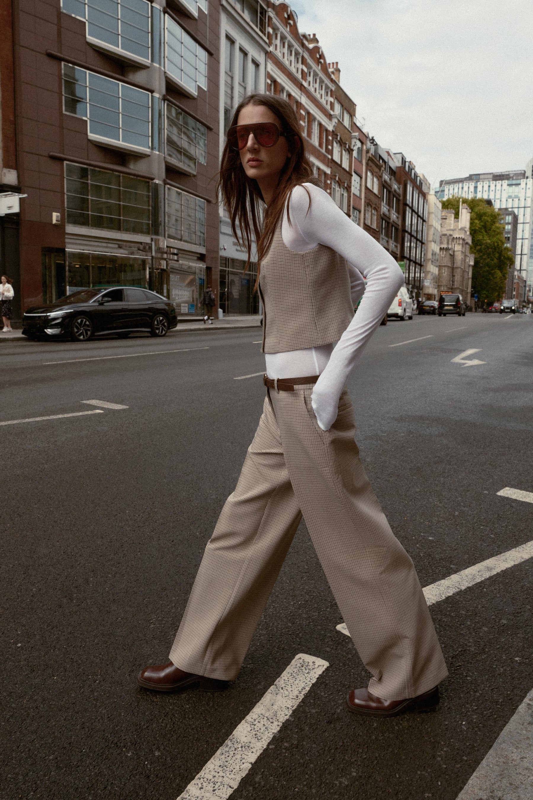 Checked Trousers with Belt