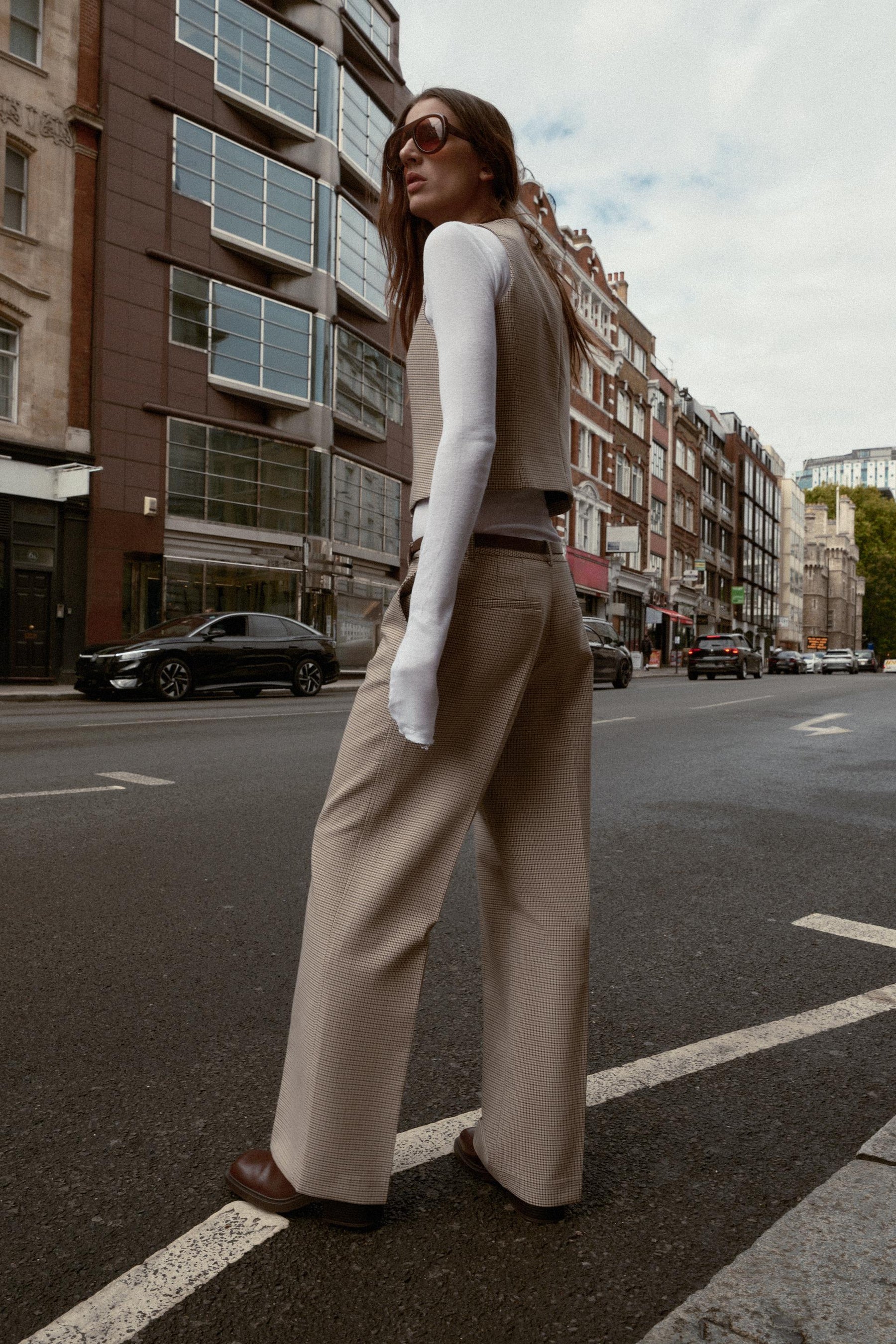 Checked Trousers with Belt