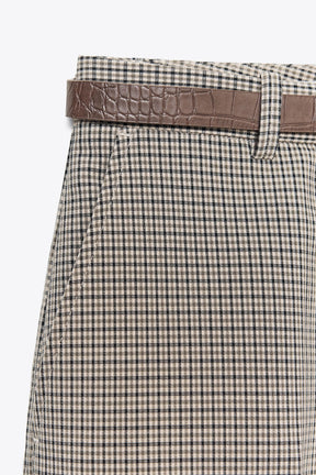 Checked Trousers with Belt