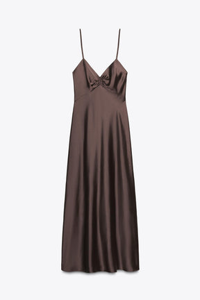 GATHERED SATIN MIDI DRESS - Image 6