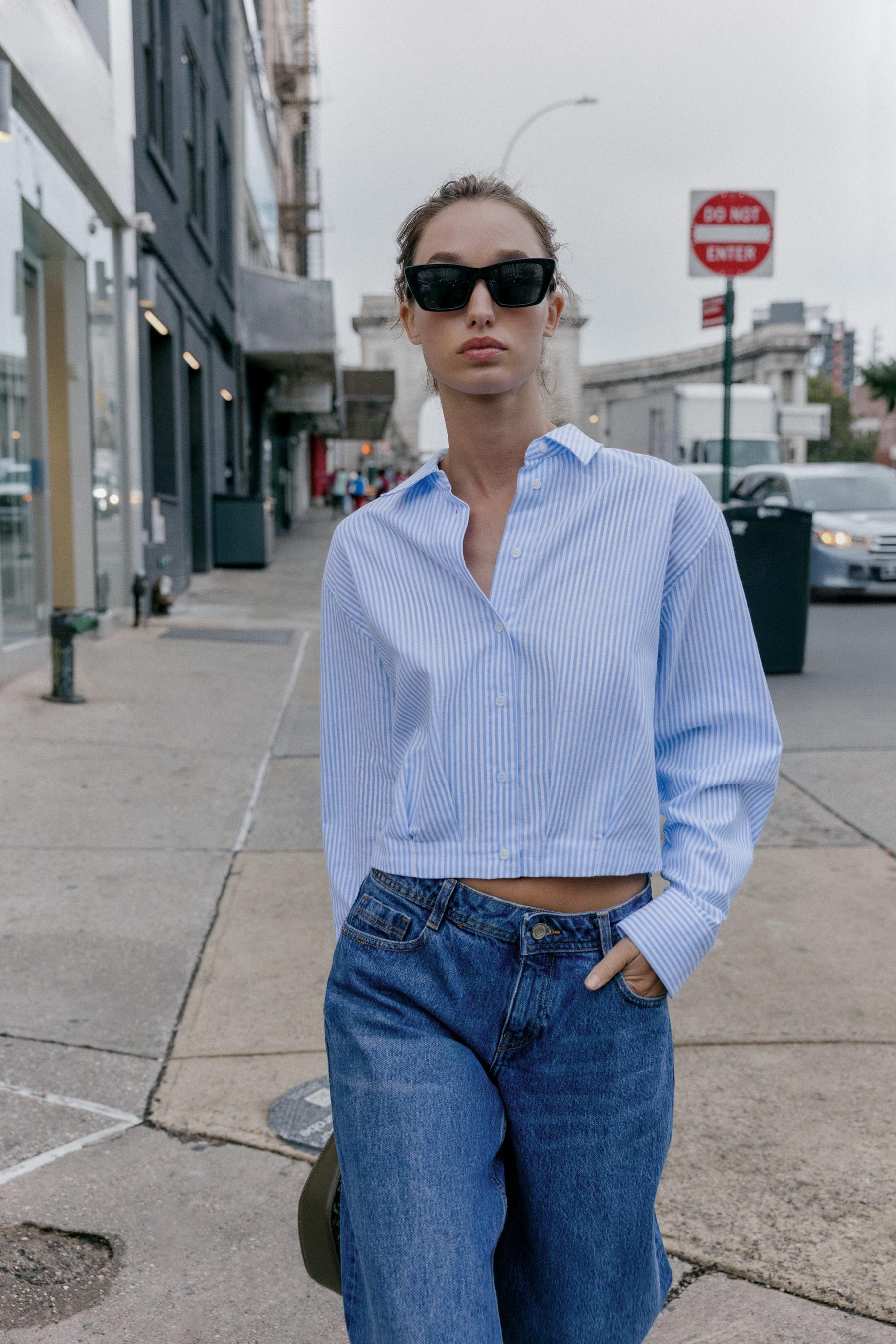 Striped Cropped Oxford Shirt