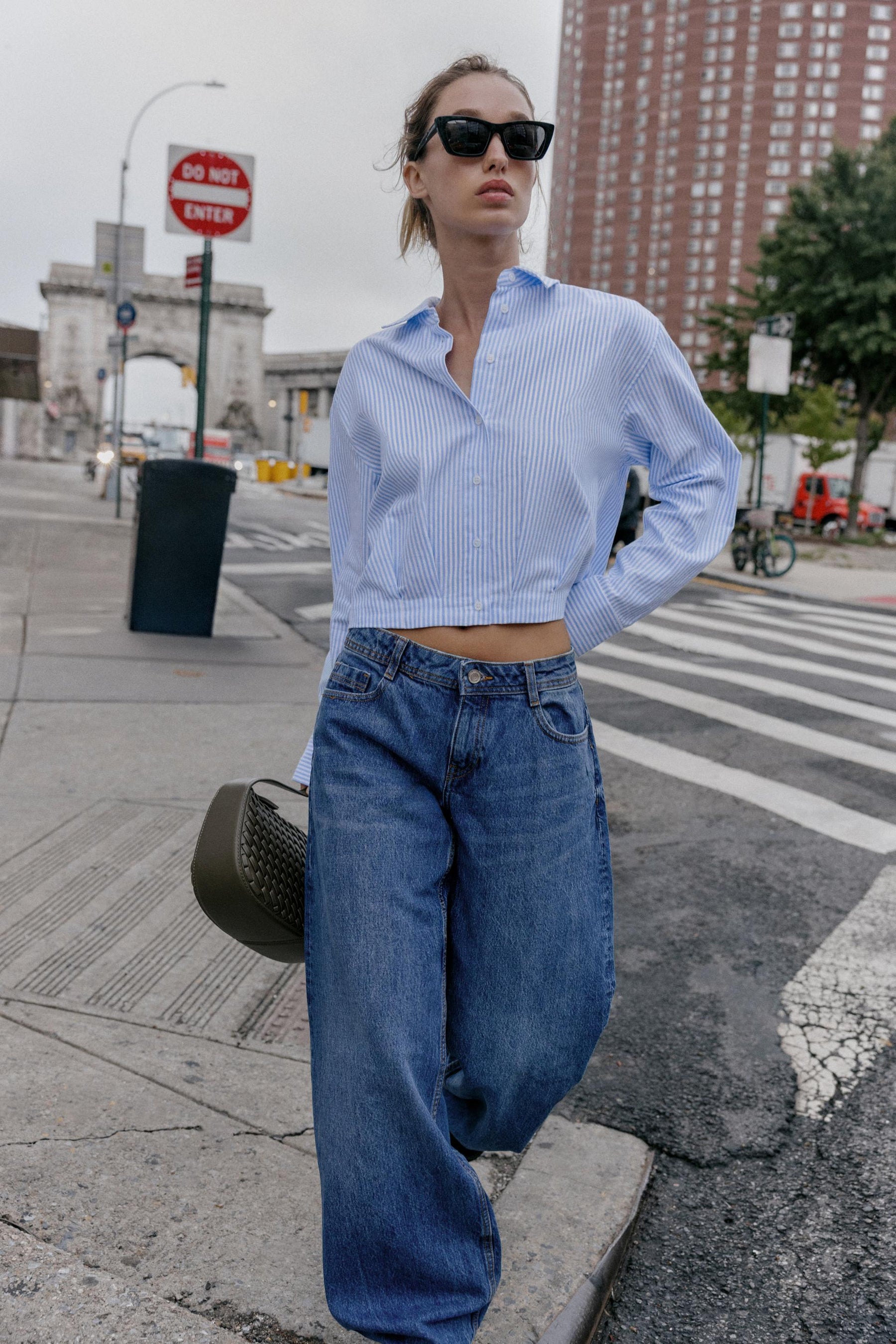 Striped Cropped Oxford Shirt
