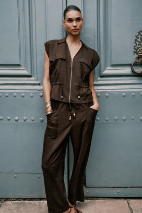 Linen Blend Drawstring Trousers