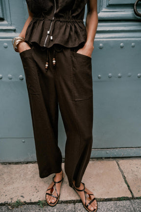 Linen Blend Drawstring Trousers