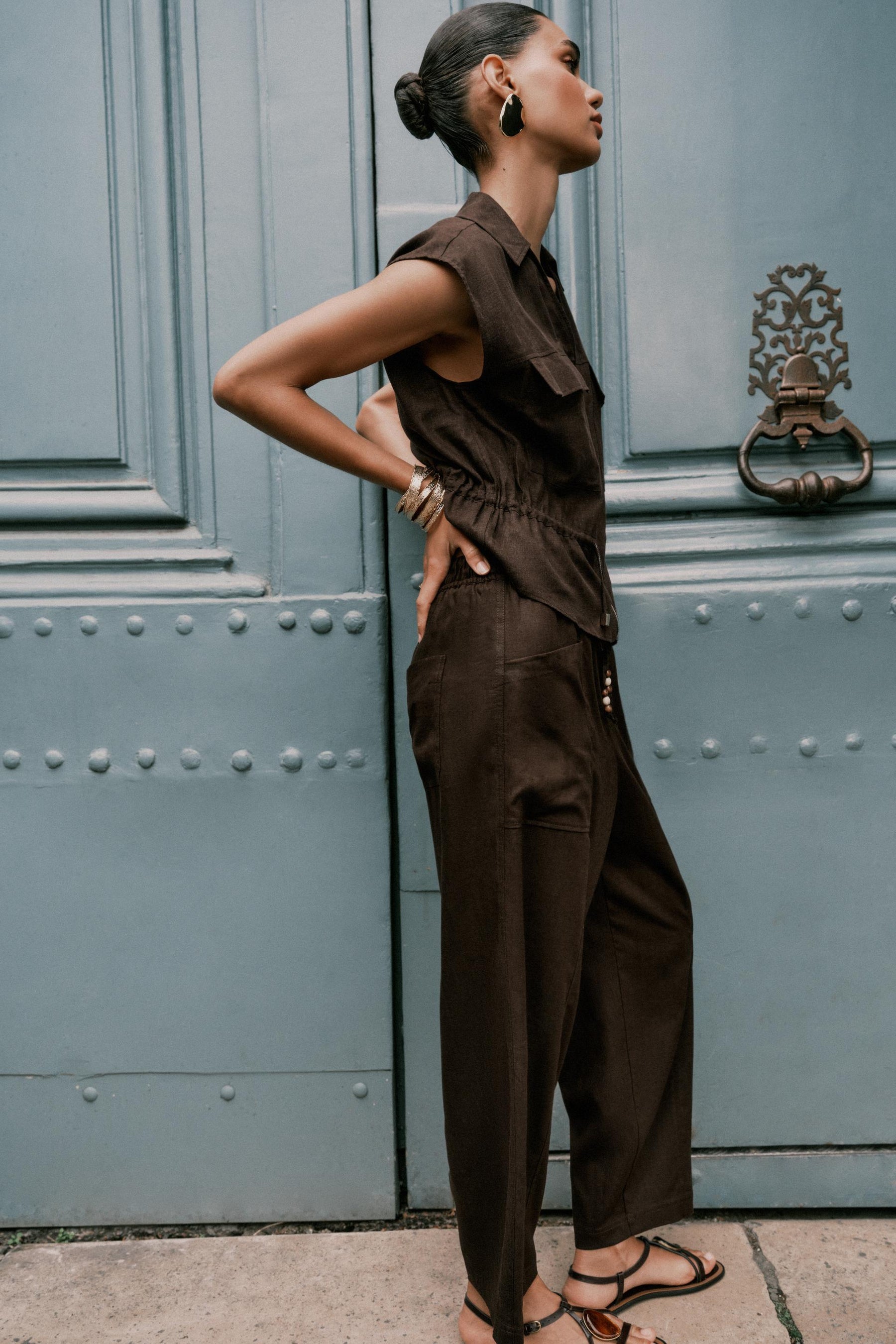 Linen Blend Drawstring Trousers