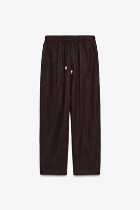 Linen Blend Drawstring Trousers