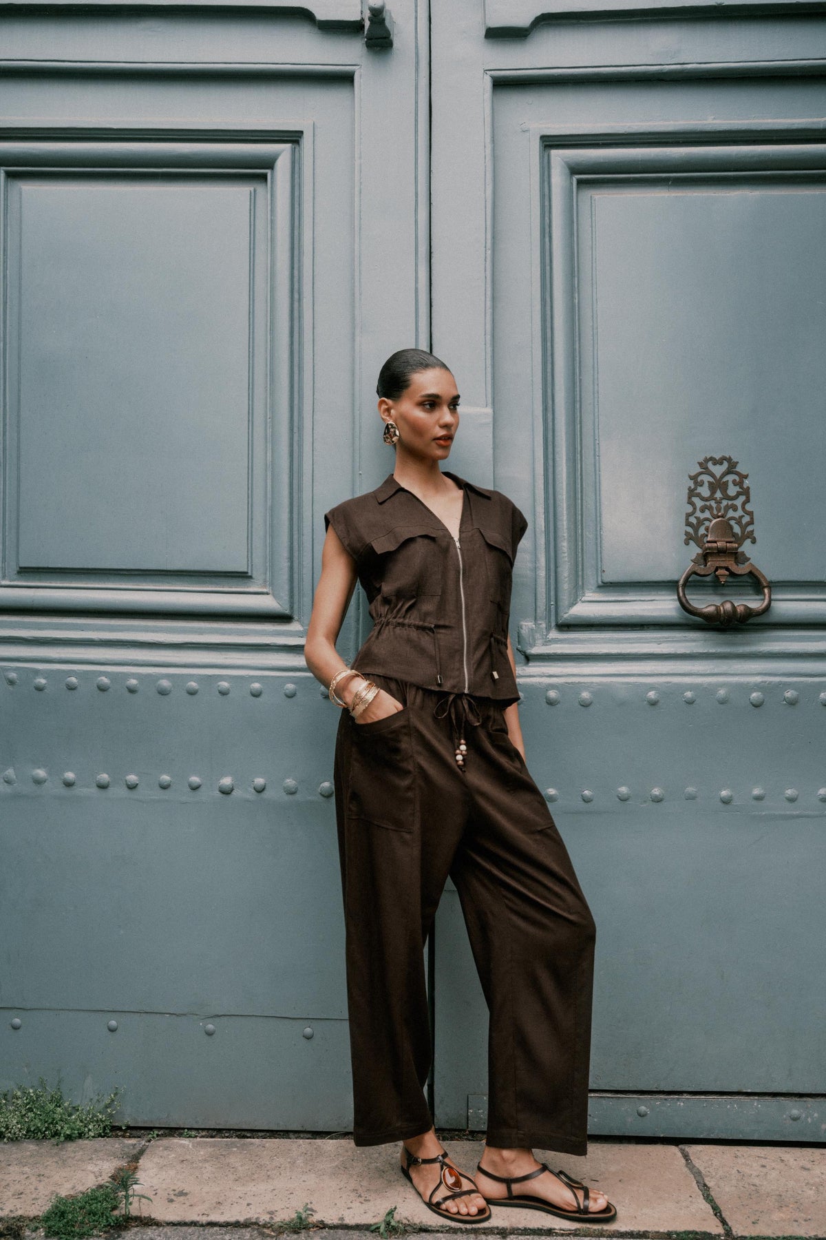 Linen Blend Drawstring Trousers