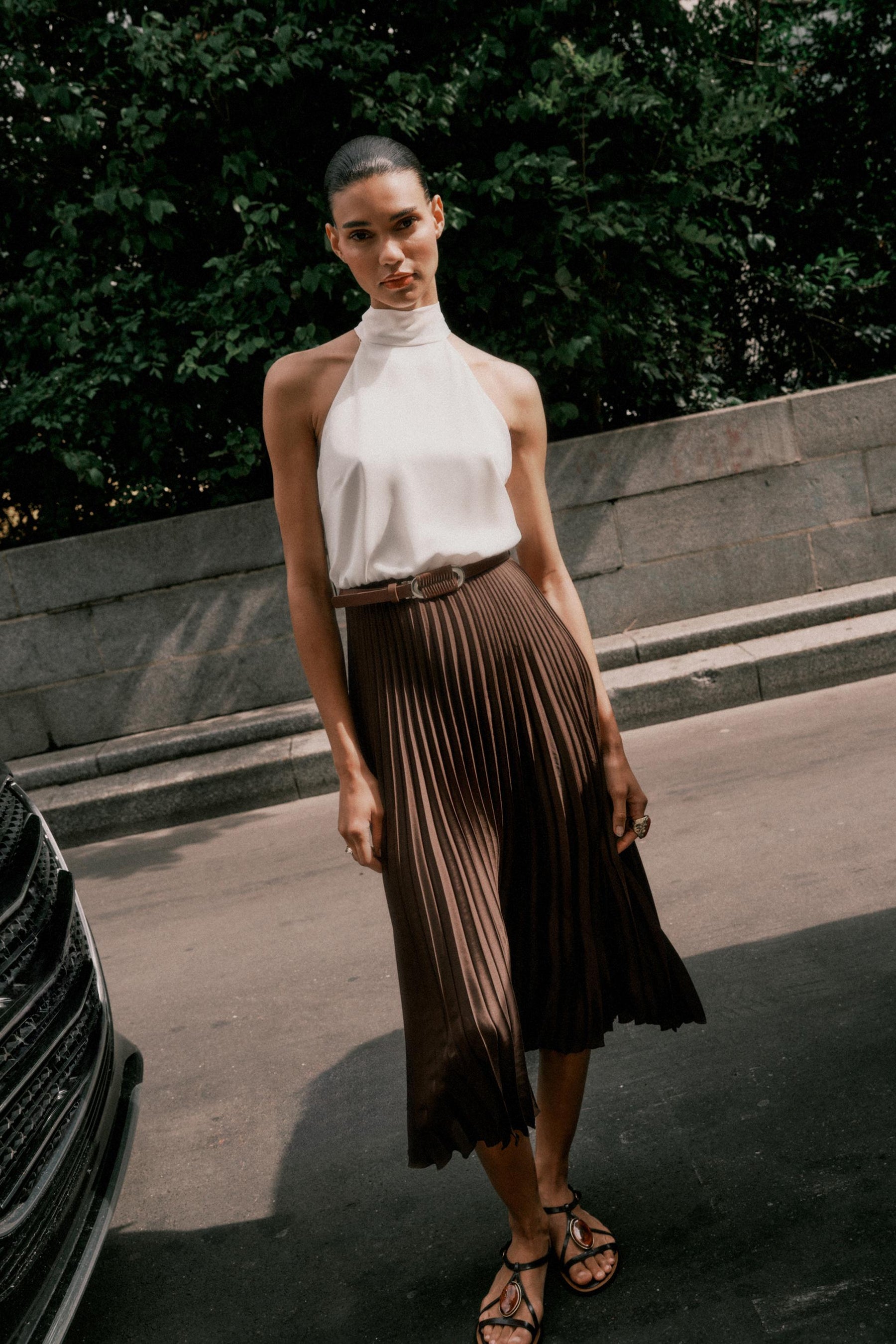 PLEATED COMBINED MIDI DRESS - Image 7