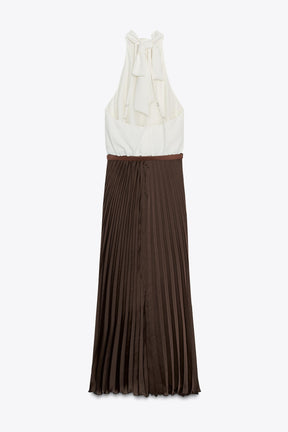 PLEATED COMBINED MIDI DRESS - Image 8