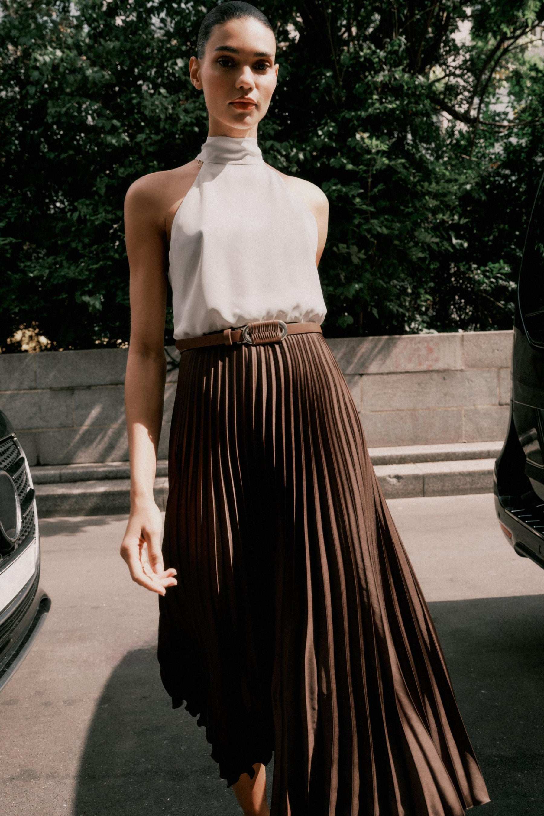 PLEATED COMBINED MIDI DRESS - Image 1