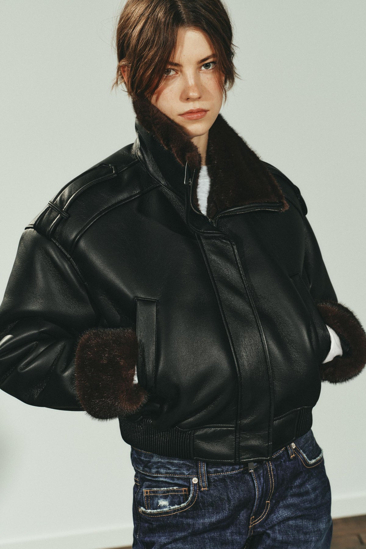 Faux Leather Bomber Jacket