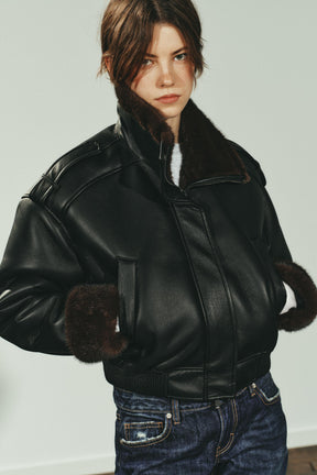 Faux Leather Bomber Jacket