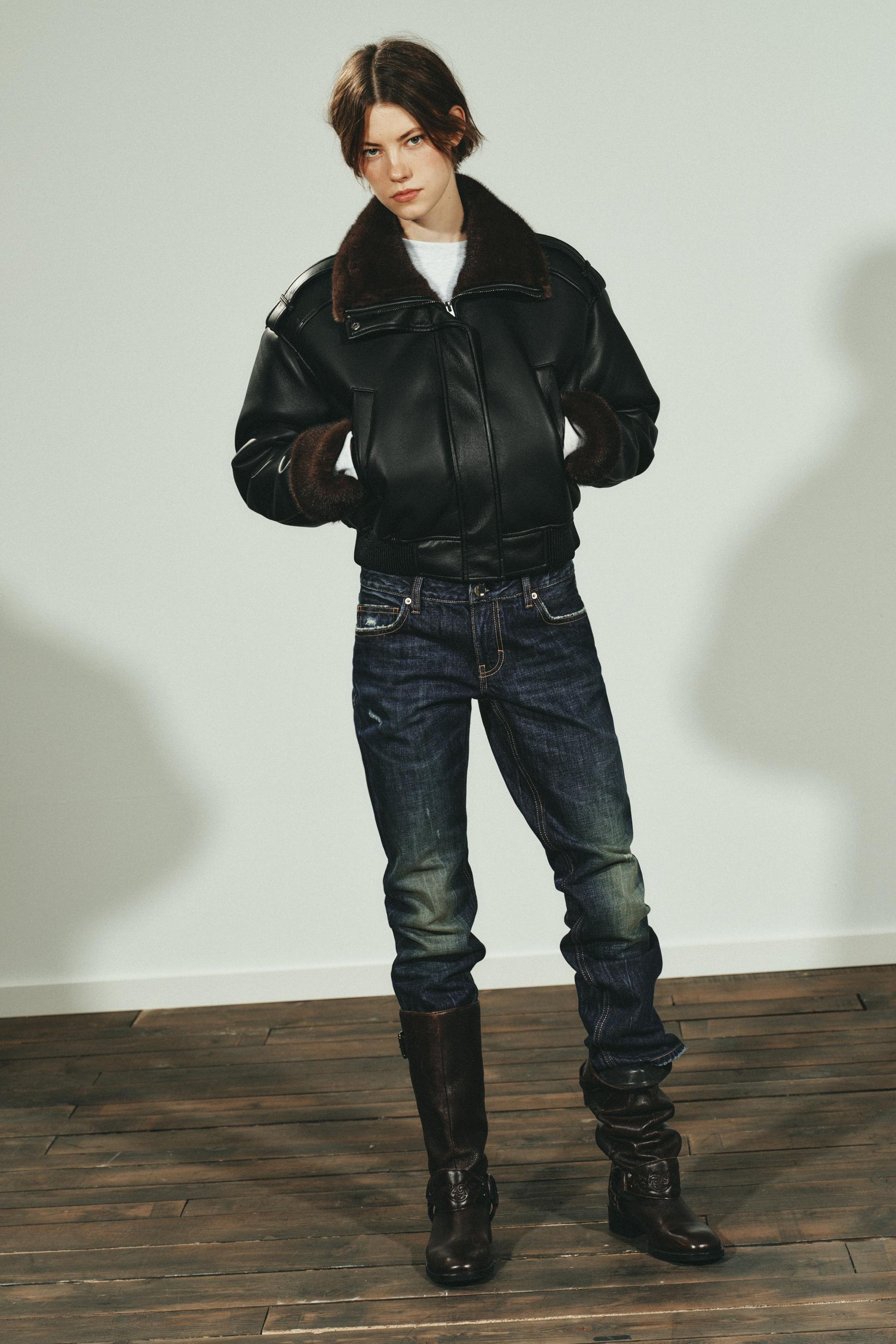 Faux Leather Bomber Jacket