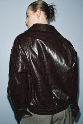 SHINY FAUX FUR COLLAR JACKET ZW COLLECTION - Image 3