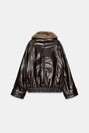 SHINY FAUX FUR COLLAR JACKET ZW COLLECTION - Image 7