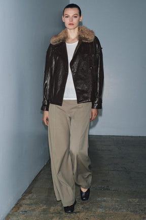 SHINY FAUX FUR COLLAR JACKET ZW COLLECTION - Image 1