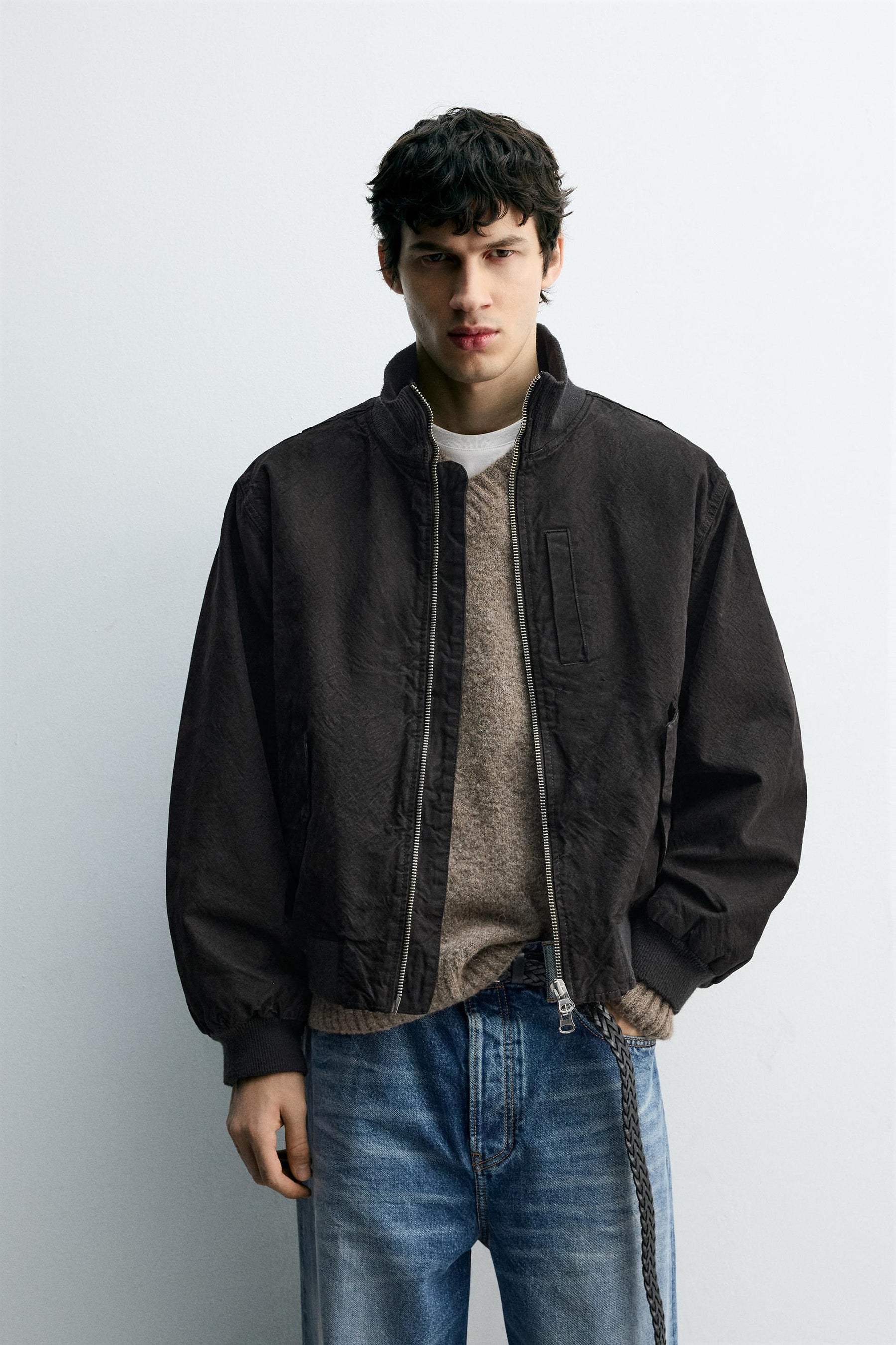 CRINKLED-EFFECT BOMBER JACKET - Image 2