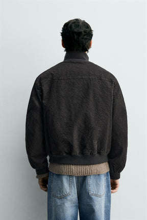 CRINKLED-EFFECT BOMBER JACKET - Image 3