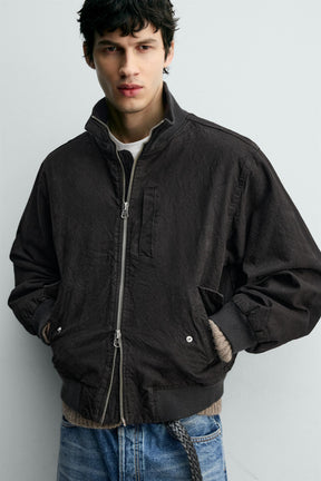 CRINKLED-EFFECT BOMBER JACKET - Image 5