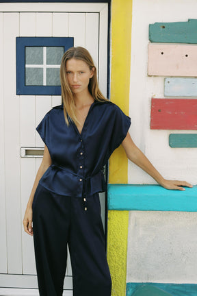 Satin shirt with belt