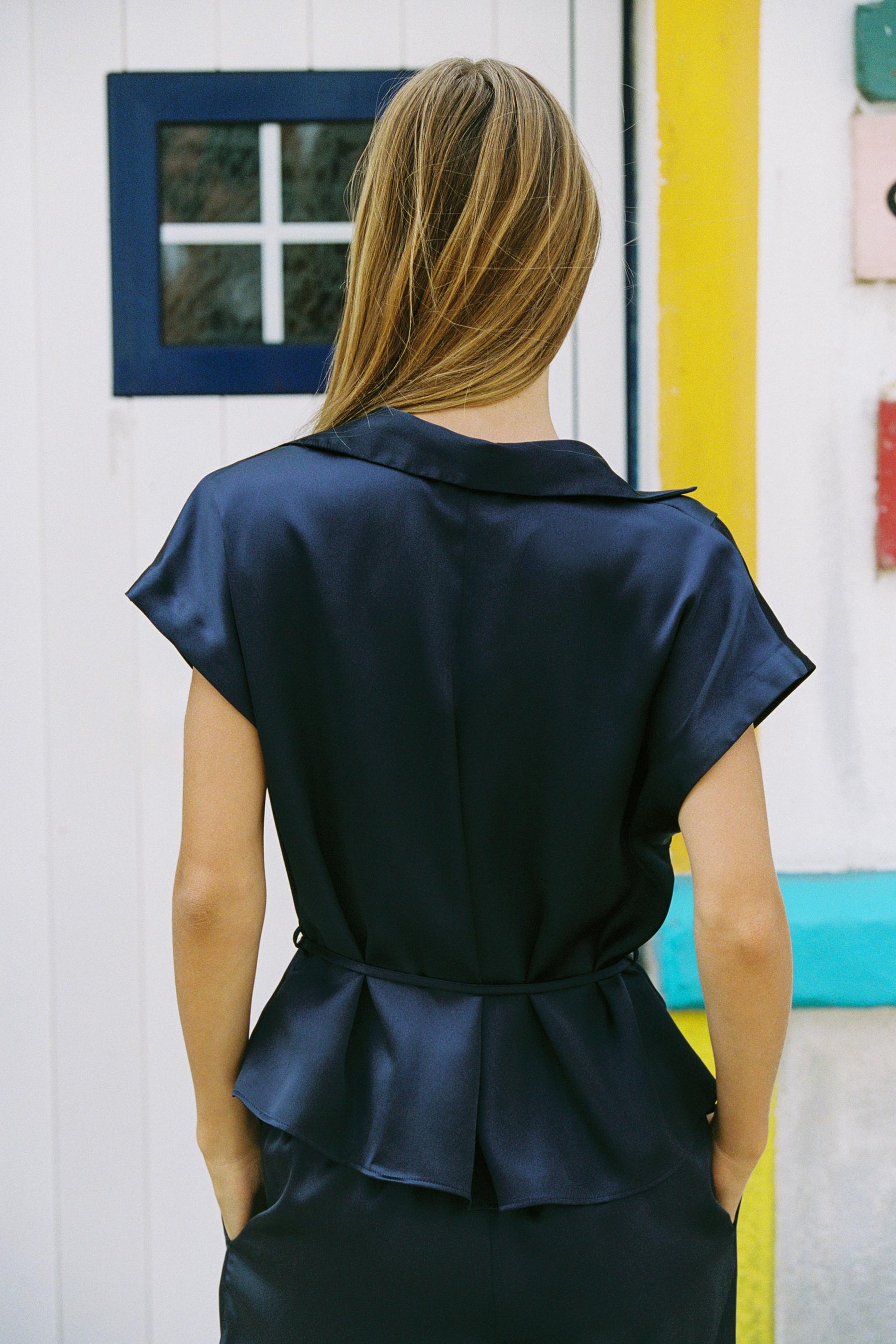 Satin shirt with belt