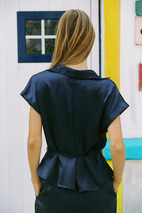 Satin shirt with belt