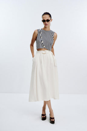 BELTED LINEN BLEND LONG DRESS - Image 1