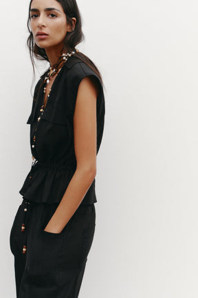 LINEN BLEND SAFARI TOP