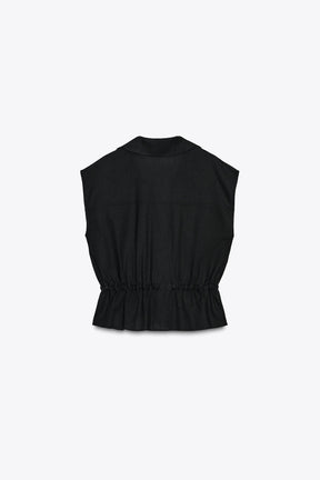 LINEN BLEND SAFARI TOP